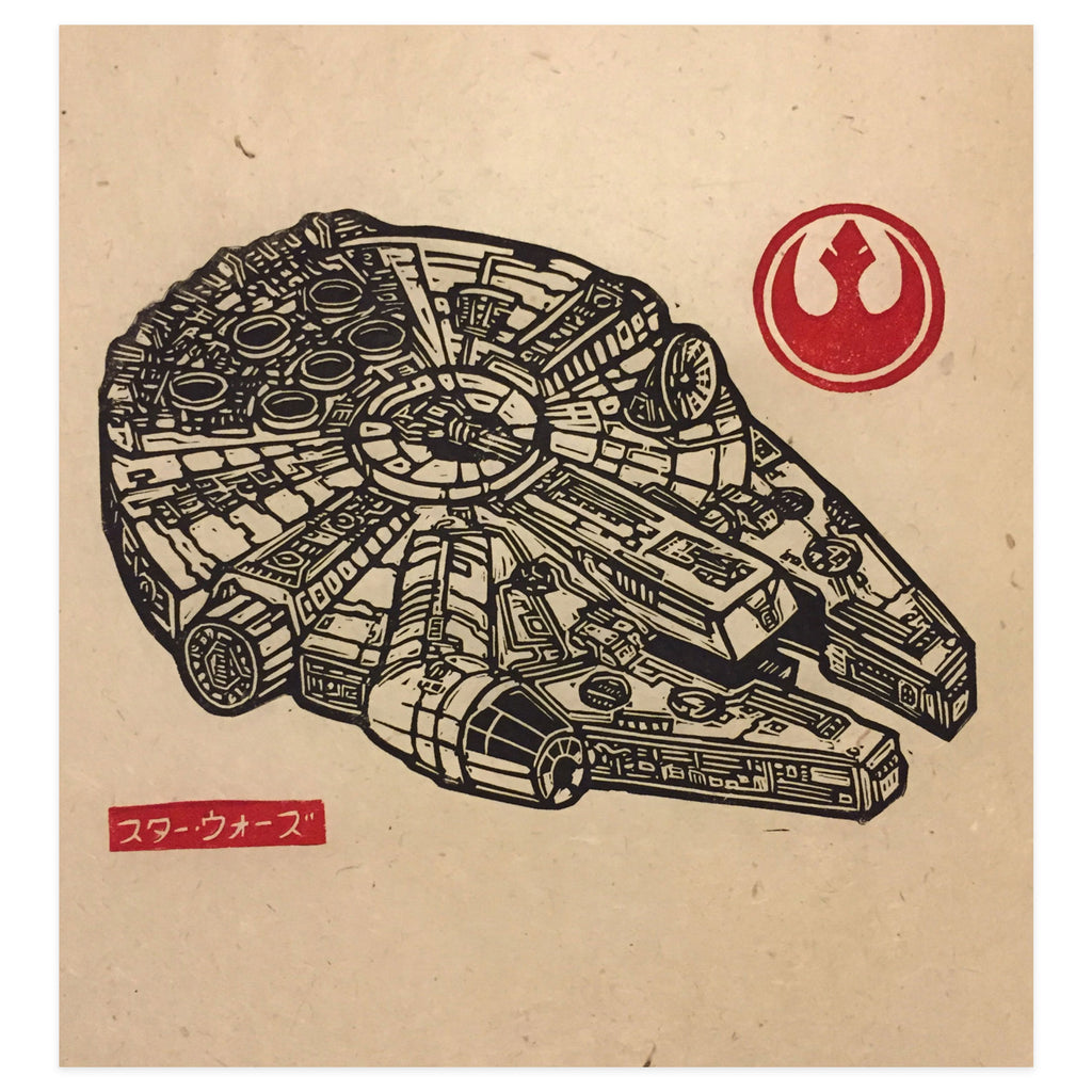 Millennium Falcon block print